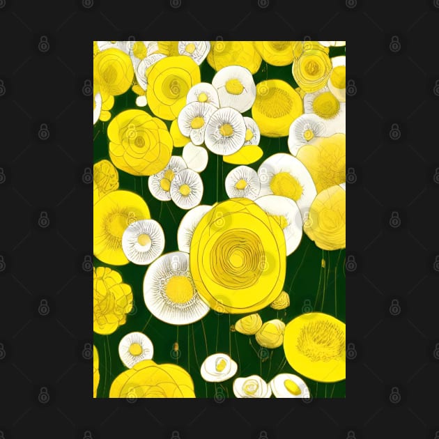 YELLOW AND WHITE FLOWERS WITH GREEN BACKGROUND by sailorsam1805