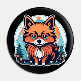 Pomeranian Christmas Illustration Pin