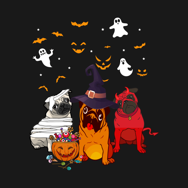 Funny Three Pug Halloween by Bensonn