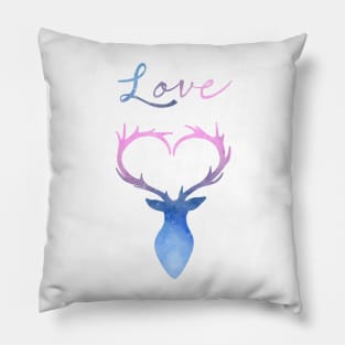 Love heart antlers watercolor deer Pillow