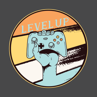 Gamer Level Up Gaming Nerd Vintage Retro Style Design T-Shirt