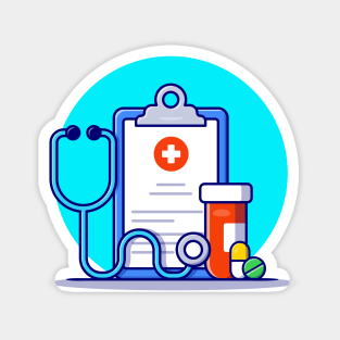 Clipboard, Stethoscope, Jar And Pills Magnet