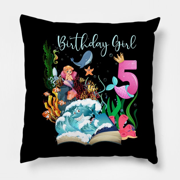 Cute Mermaid 5th Birthday Girl Pillow by Kokomo
