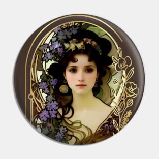 Elegant Mucha Style Portrait of a Beautiful Woman Pin