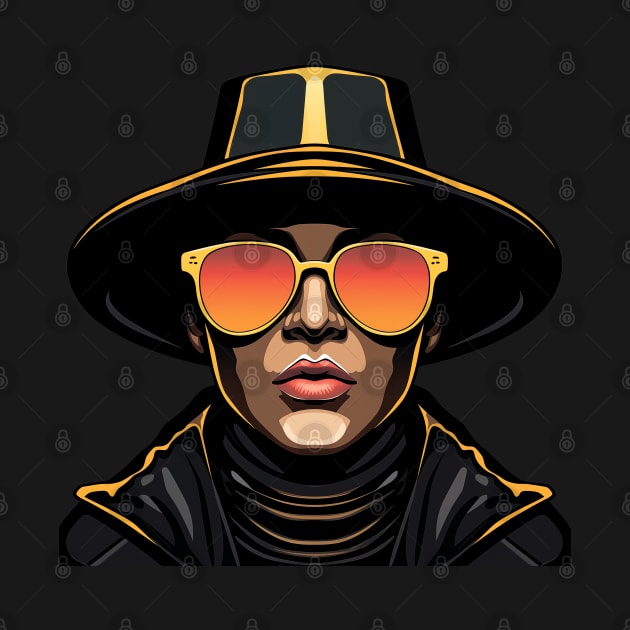 Vector Illustration - Hip-Hop Inspired Man in Black Hat, Cloak, and Shoulder-Length Sunglasses - A Splash of Street Style. by Art KateDav