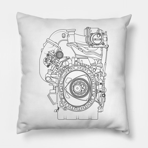 Mazda RX-7 FC FD RX-8 engine Vankel rotary engine blueprint Pillow by dygus