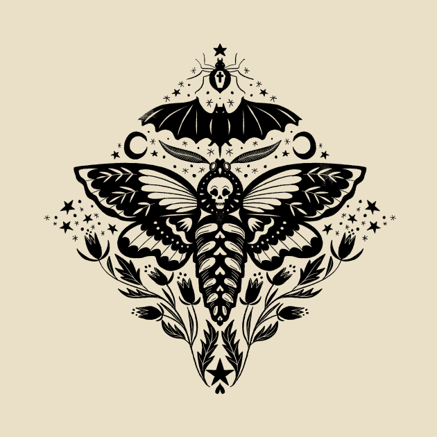 Skull Moth Damask by Rebelform