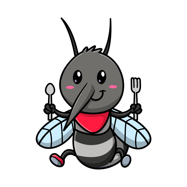 Cute Mosquito Holding Spoon And Fork Cartoon by Catalyst Labs