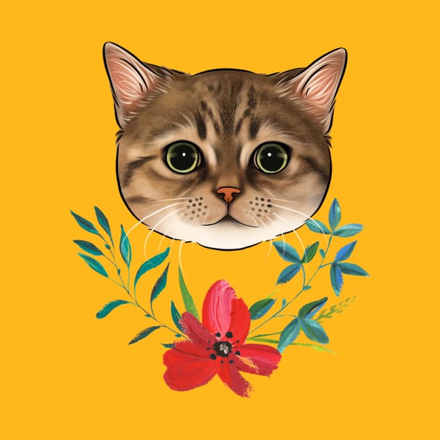 Tabby Cat With Flowers by vanityvibes