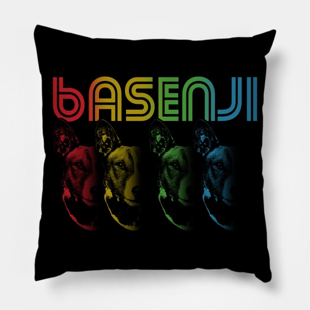 Cool Retro Groovy Basenji Dog Pillow by Madfido