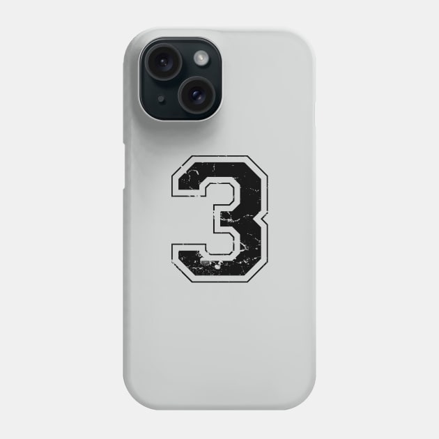 Number 3 Three Black Jersey Sports Athletic Player Phone Case by porcodiseno