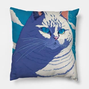 a big chonky white cat with blue eyes merged with the clouds - anime style Pillow