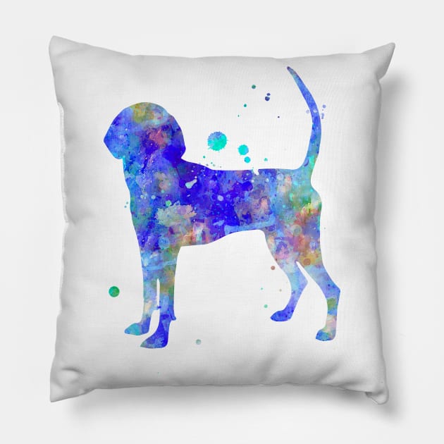 Bluetick Coonhound Dog Watercolor Painting Pillow by Miao Miao Design