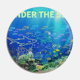 under the sea,blue sea,sea creatures,Turtle, puffer fish, starfish, shrimp, shark, tropical fish, sea horse, seaweed, sardines, squid, crabs, clams Pin