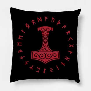 Thors Hammer Mjolnir Norse Pagan Elder Futhark Runes Red Pillow