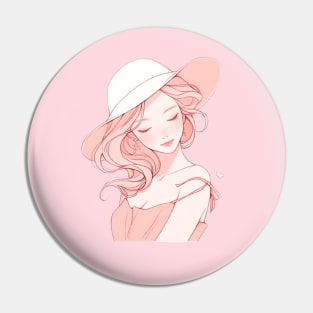 Minimalist line art pretty girl in pink Pin