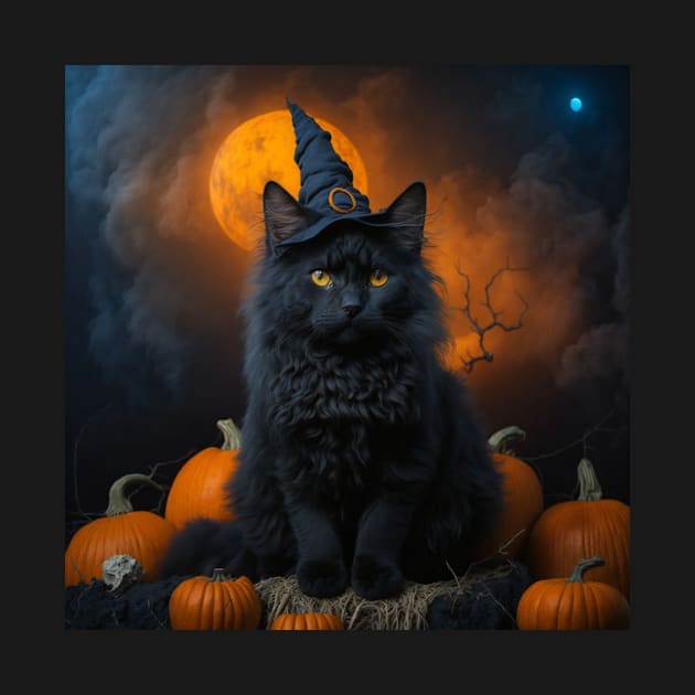 A lovely black witch cat on Halloween by Love of animals