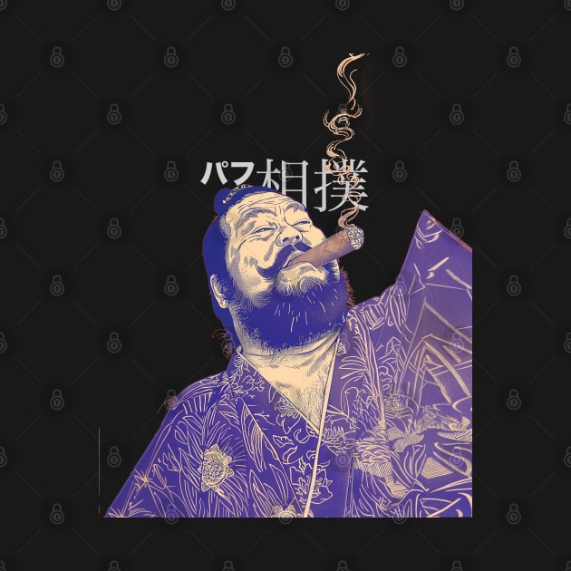 Puff Sumo in Japanese 2: Smoking a Fat Robusto Cigar on a dark (Knocked Out) background by Puff Sumo