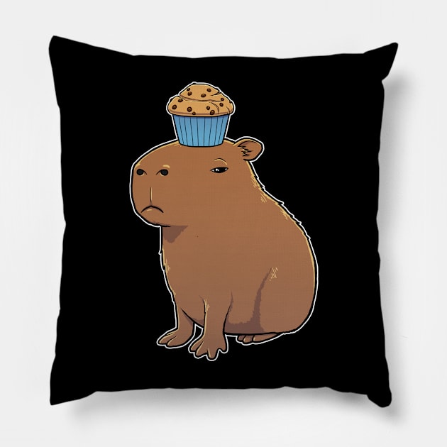 Capybara with Chocolate Chip Muffin on its head Pillow by capydays