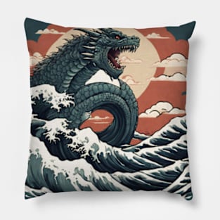 Jǫrmungandr in japanese style art Pillow