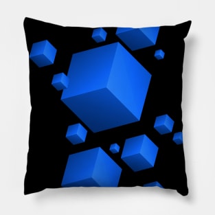 Floating Cubes Blue Pillow