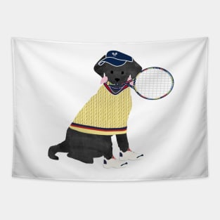 Black Lab Preppy Tennis Dog Tapestry