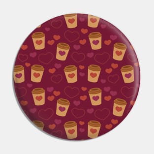 Cute Latte Heart Pattern - Maroon Pin