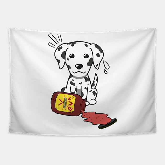 Funny Dalmatian Spills a jar of BBQ Sauce Tapestry by Pet Station