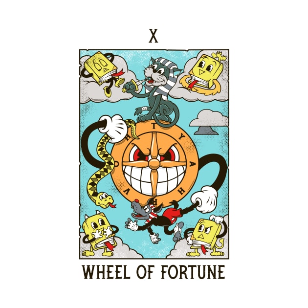 Wheel of Fortune - Mystical Medleys - Vintage Cartoon Tarot (White) by Mystical Medleys