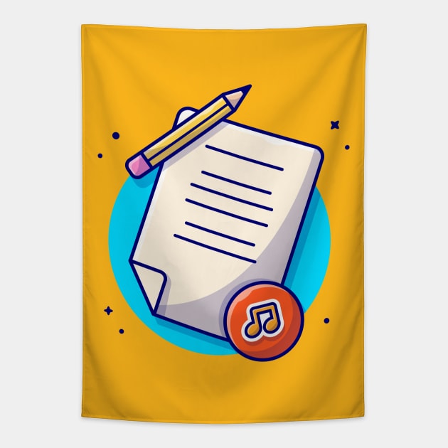 Music Lyrics with Pencil, Tune and Note of Music Cartoon Vector Icon Illustration Tapestry by Catalyst Labs