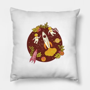 Race to the Moon with Florals in Maroon Pillow