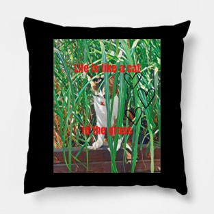 Life is like a cat in the grass Pillow