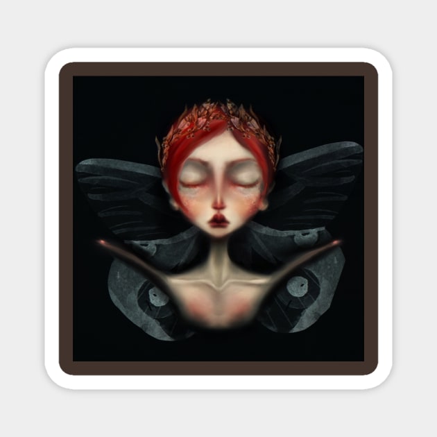 Red Head Gothic Faerie Queen Black Butterfly Wings Dreaming Lowbrow Fairy tale Art Portrait Magnet by penandbea