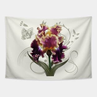 Burgundy Yellow Iris Flower with scrolls Tapestry