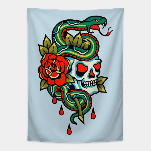 Snake's Skull Flowers Tapestry by machmigo