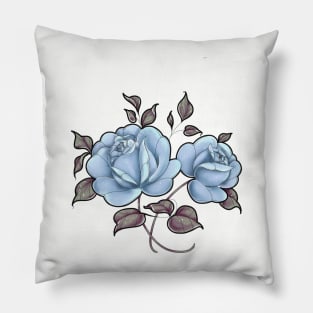 Vintage pale blue rose floral print Pillow