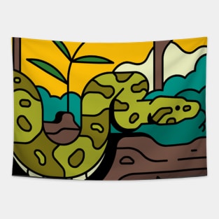 Boa constrictor slithers along branch Tapestry