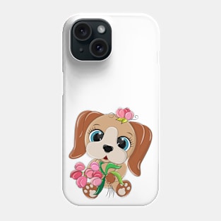 Cute animal with tulips in its paws Phone Case