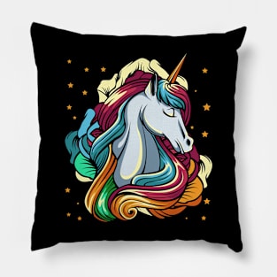 Unicorn - Rainbow Colored Horse And Stars Pillow