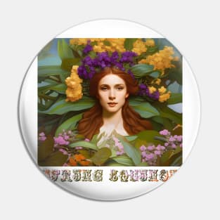 Spring Equinox Beautiful Woman Surrounded By Spring Flowers and Leaves Pin