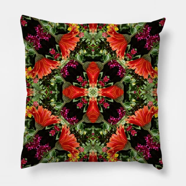 Red and Green Mandala Kaleidoscope Pillow by Crystal Butterfly Creations