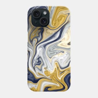 Trendy cool stylish gold yellow navy blue liquid marble abstract swirl pattern Phone Case