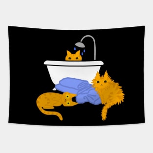 Orange Tabby Cats Taking a Bath Tapestry