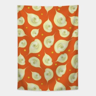 Delicate Flower Pattern Orange Background Tapestry