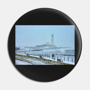 whitley bay lighthouse winter postcard Pin