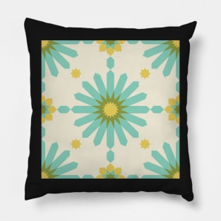 Geometric Starbursts - Blue + Yellow Pillow