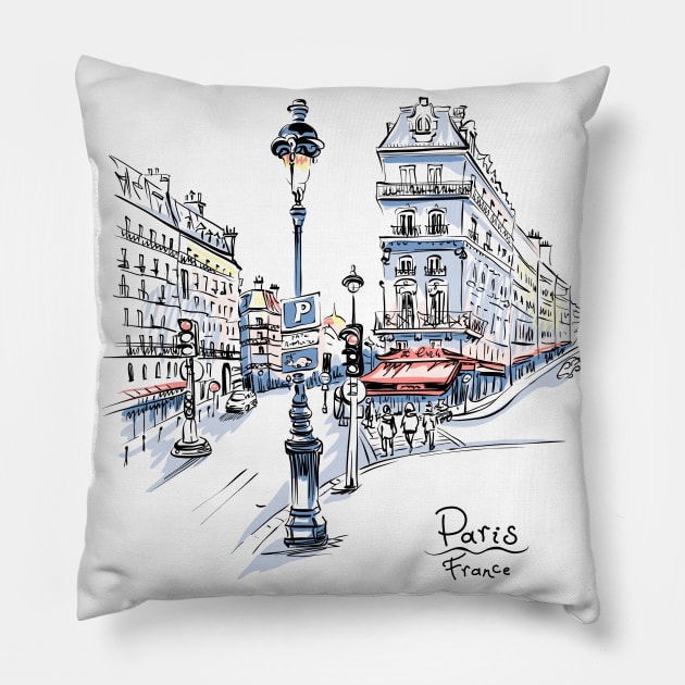 Cozy Paris Street France Pillow by naeshaassociates@gmail.com