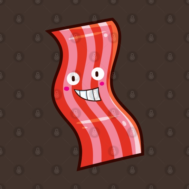 Cute bacon smiling happily by Jocularity Art