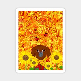 CUTE Dog With Blooming Sunflowers Magnet