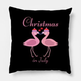 Christmas In July Pink Flamingo Pillow